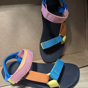 Teva Pink and Yellow Sport Sandals with Blue Accent